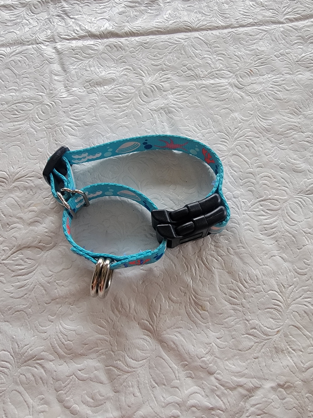 Turquoise Sea Life Adjustable Pet Collar with Dual Rings